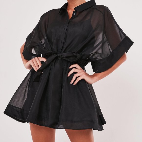 Missguided Dresses & Skirts - Missguided Black Organza Skater Shirt Dress